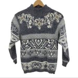 Vtg 90’s M IB Diffusion Silk/Angora/Lambswool mock neck sweater embroidered top